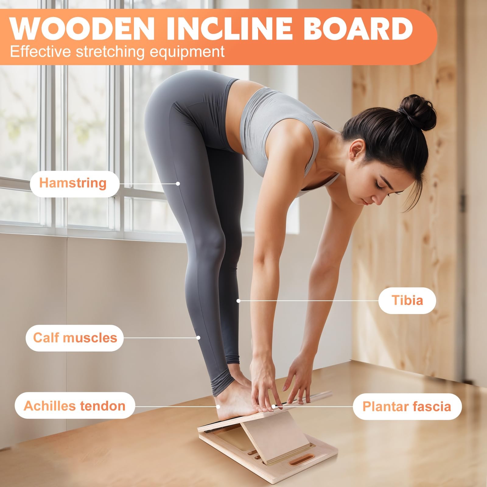 Portable Slant Board for Calf Stretching, Adjustable Wooden Calf Stretcher In