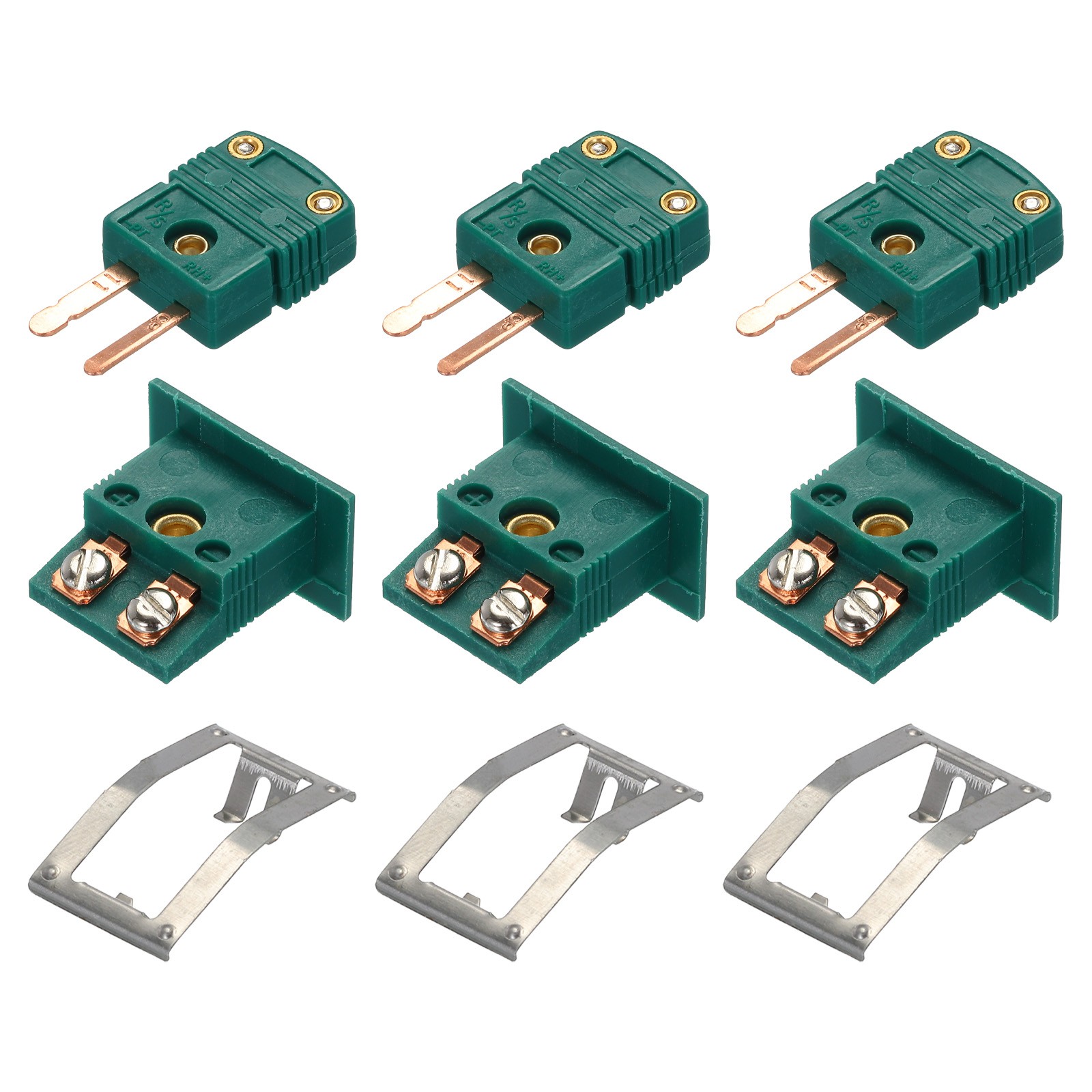 R/S Type Thermocouple Connectors Male Plug with Panel Socket Dark Green 2 Set