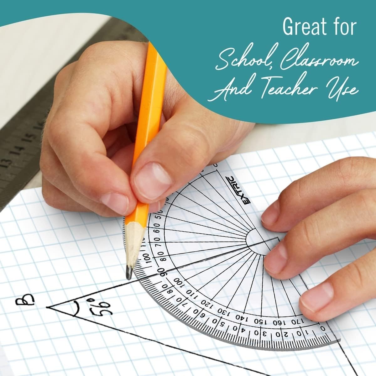 Protractor for Geometry, 4 Inch Clear Plastic Protractor for Woodworking, 2 C...