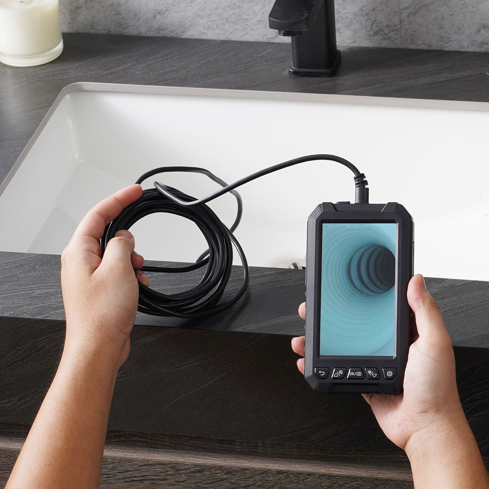 Endoscope Camera with Light, Triple Lens Borescope with 49.2FT Semi - Rigid