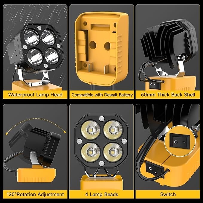 2 Packs 6000LM Flashlight 40W LED Work Light Compatible with Dewalt 20V Battery