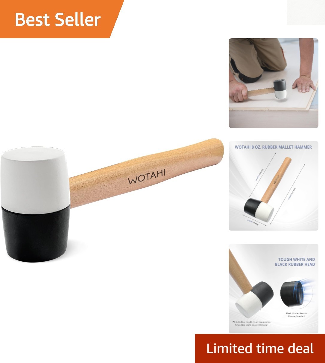 8 Oz. Rubber Mallet Hammer with Hardwood Handle – Safe for Woodworking Projects