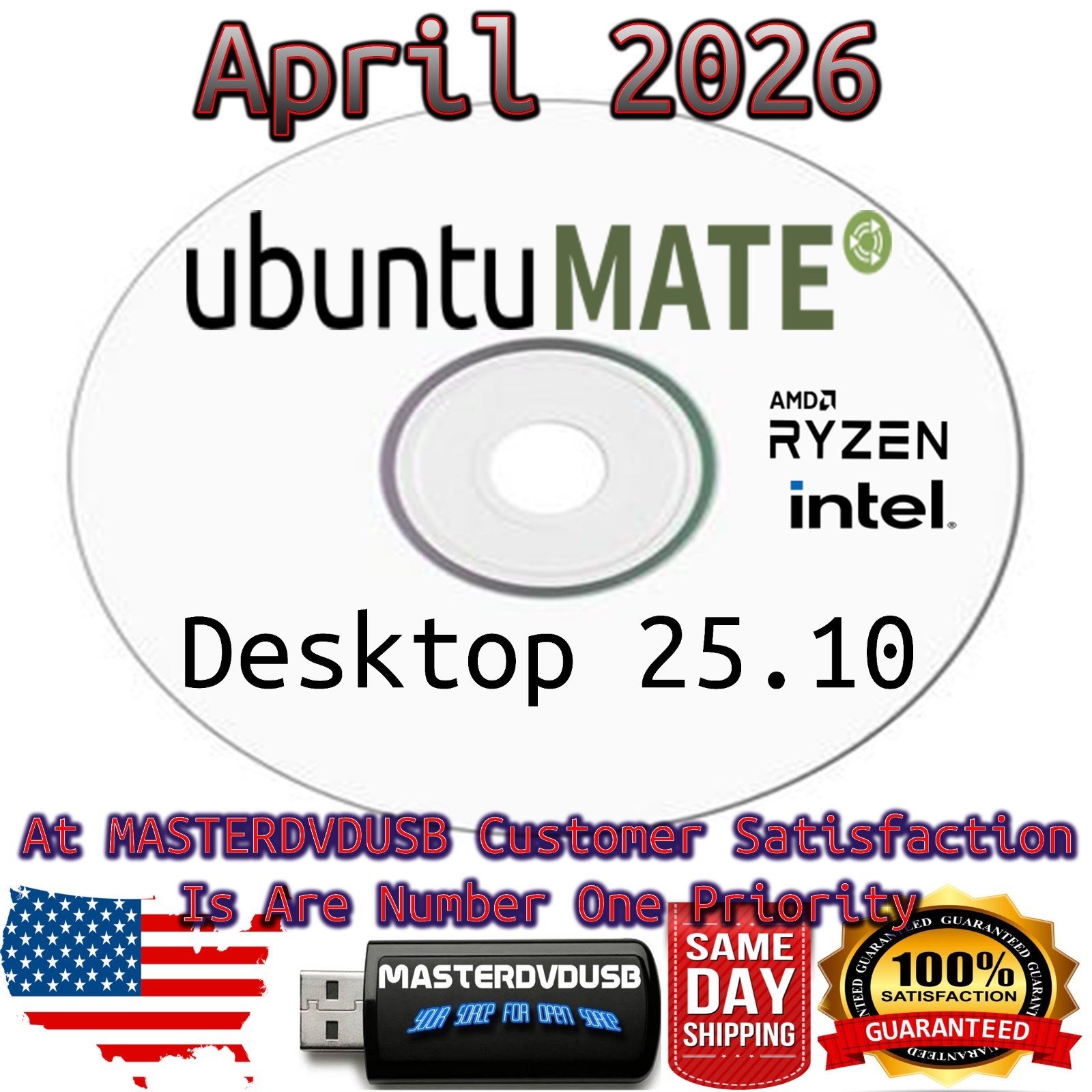 Ubuntu MATE 25.10 Desktop – Bootable DVD Live/Installer Same Day Shipping USA