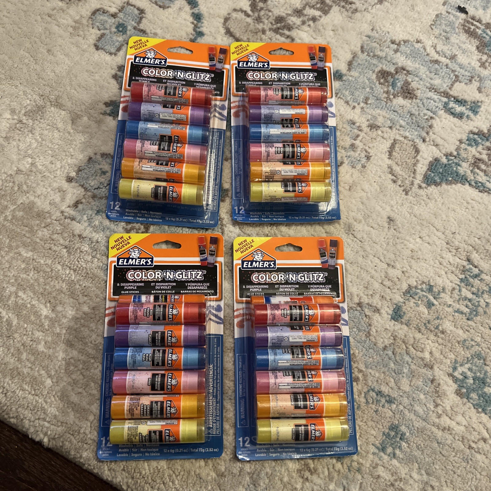 4 packs Elmer's 12 Ct Glue Sticks - Color 'N Glitz Glitter & Disappearing Purple
