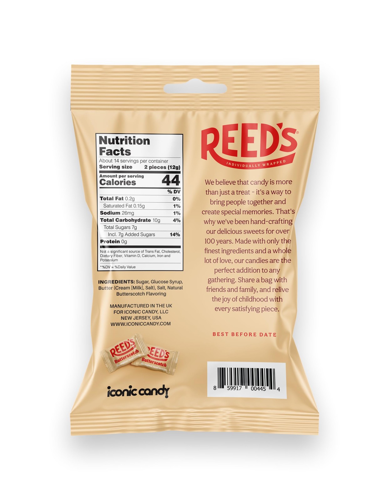 All-Natural Butterscotch Candy Individually Wrapped - 28 Pieces, 6.25 Oz