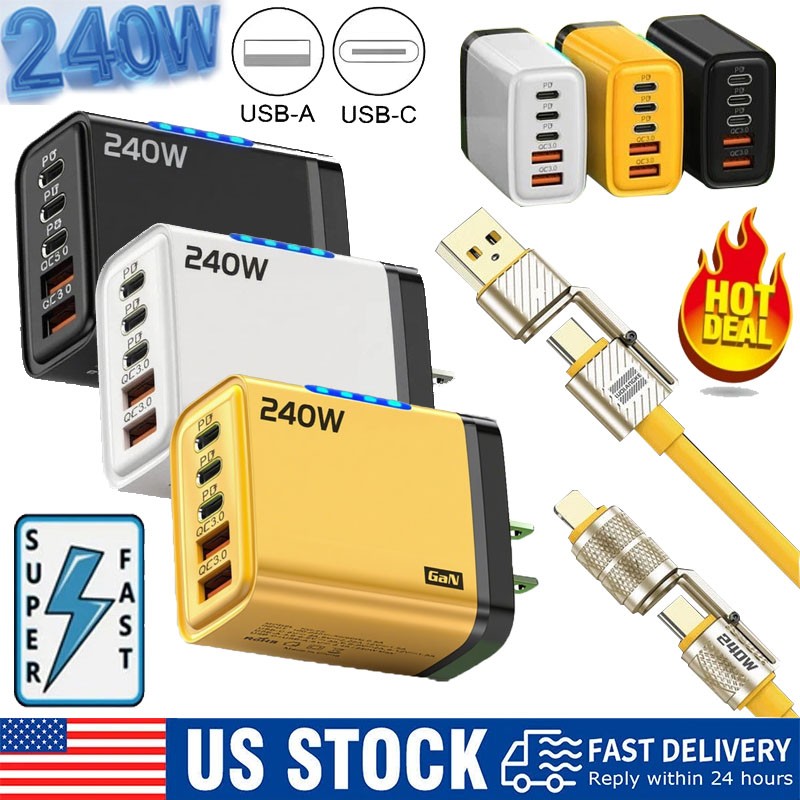 240W Super Fast Charging USB Type C Wall Charger For iPhone 17 16 15 14 13 12 11