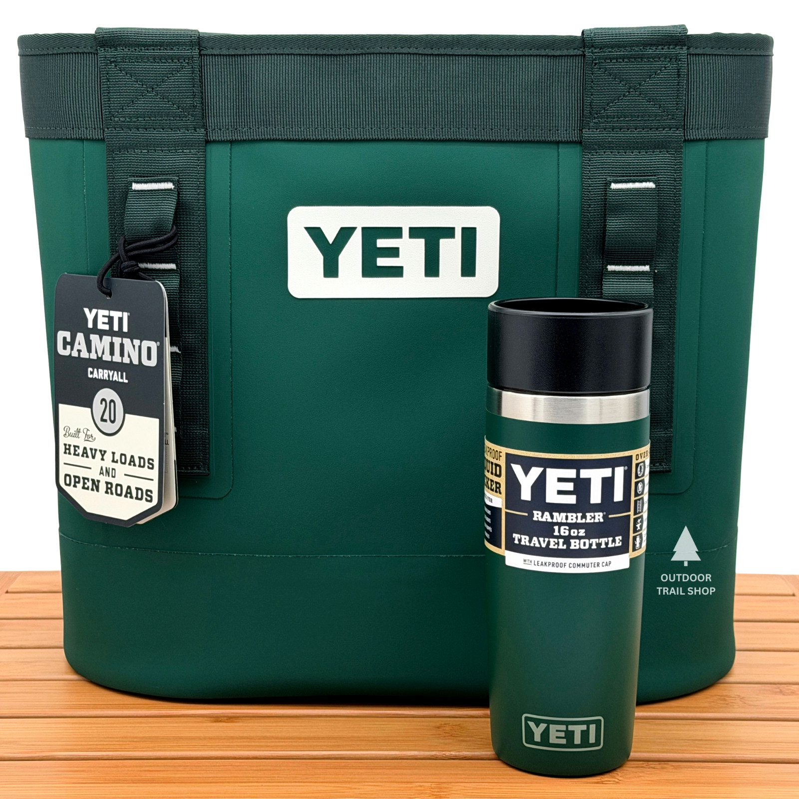 YETI Camino 20 Carryall Tote Black Forest Green + 16 oz Travel Bottle Set | New