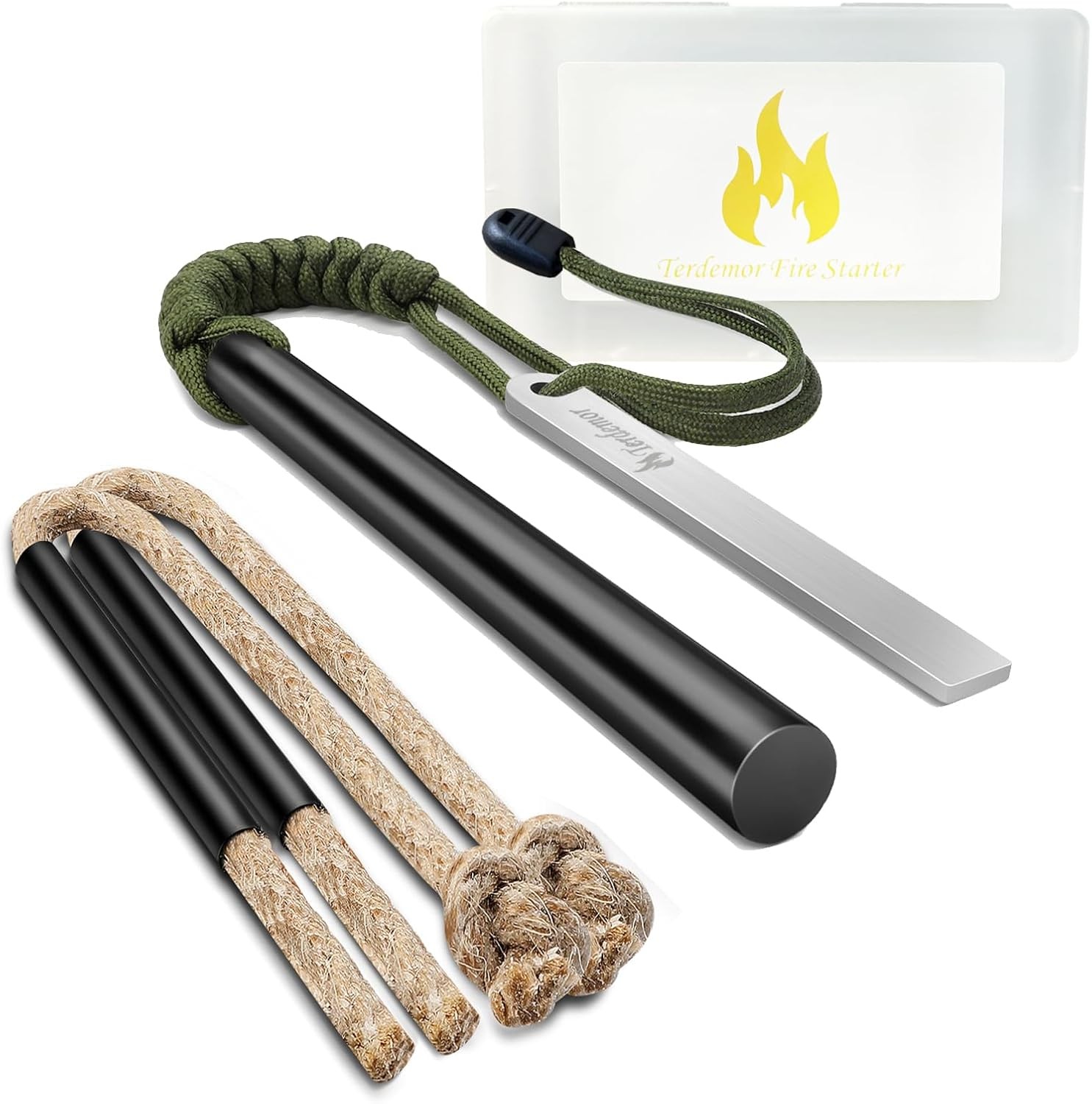 Ferro Rod Fire Starter Kit – 5" Flint and Steel with Two Waxed Tinder