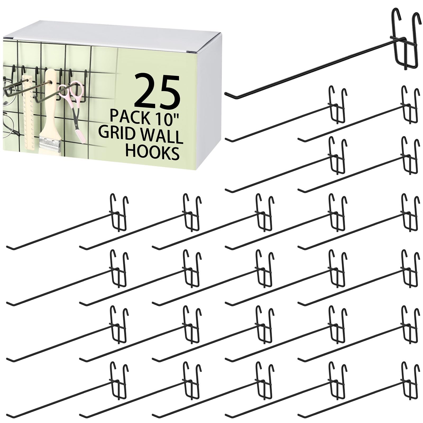 10 Inch Grid Wall Hooks Panel Store Garage Mount Display Hanger Black 25 PCS