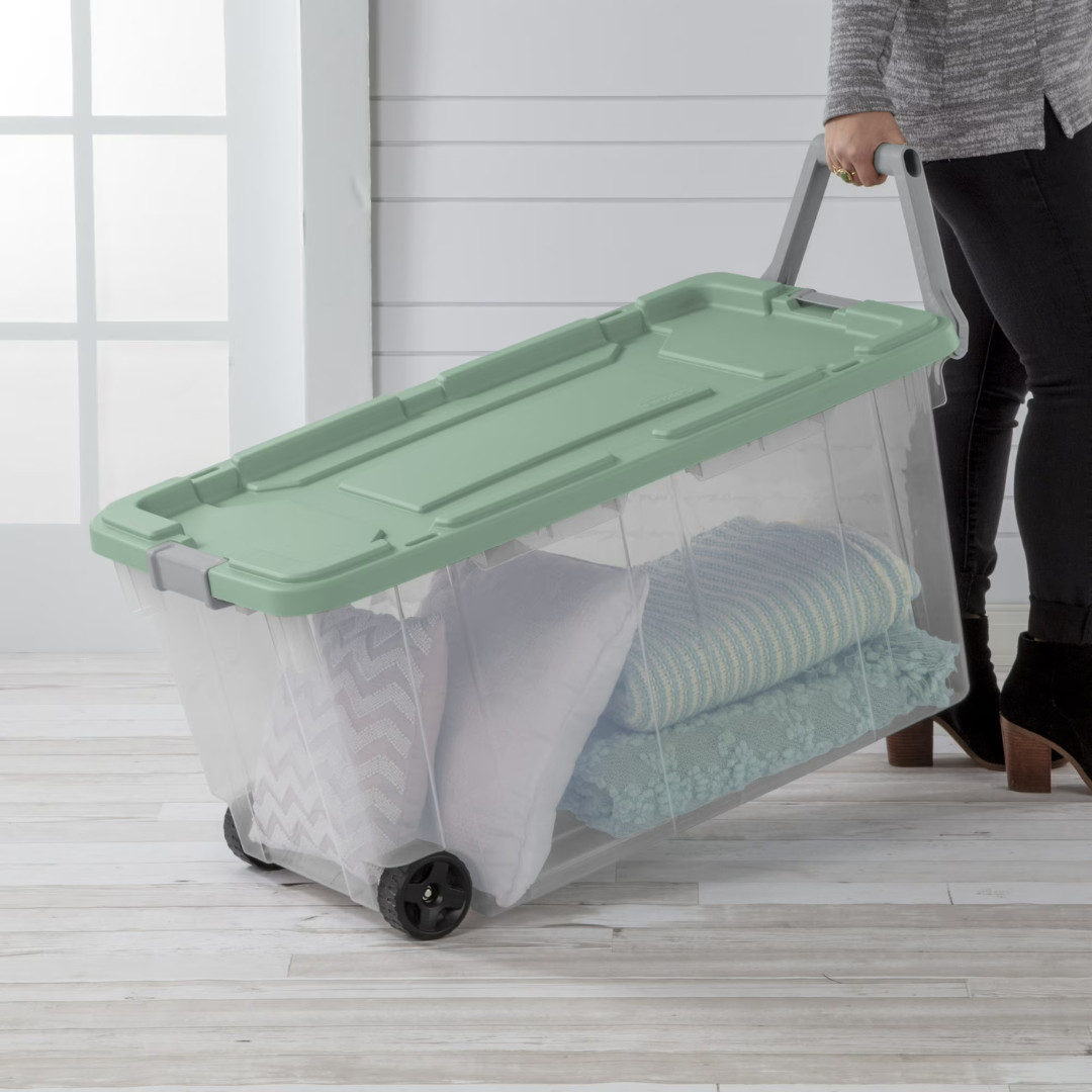 Extra Large Wheeled Storage Bin, 160 Quart Durable Clear Storage Container