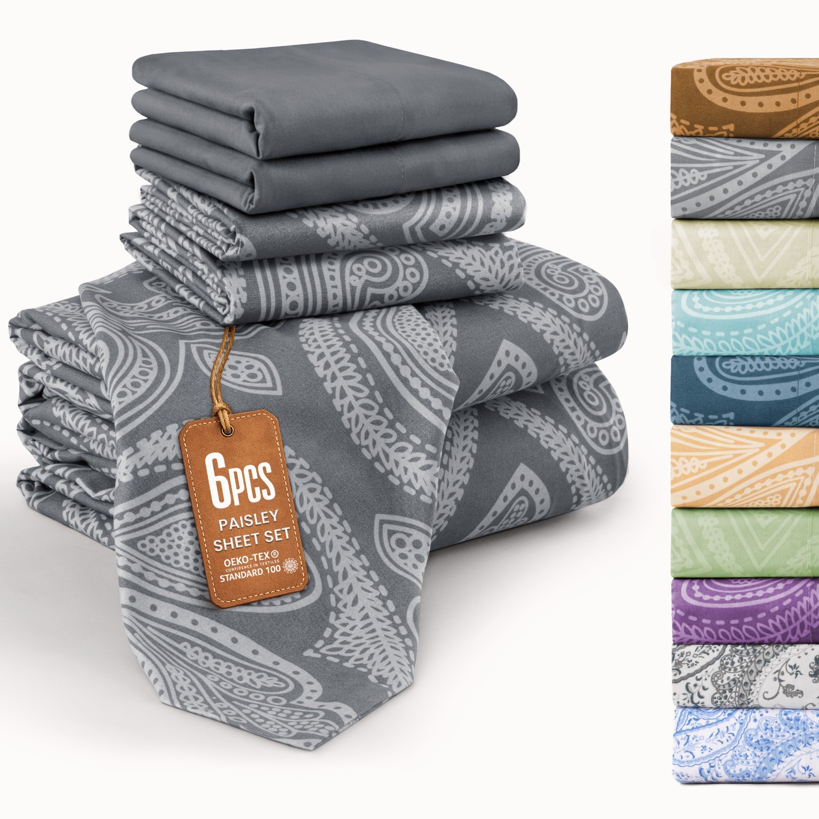 Deep Pocket 6 Piece Bed Sheets Set 1800 Series Luxury Comfort Paisley Sheet Set