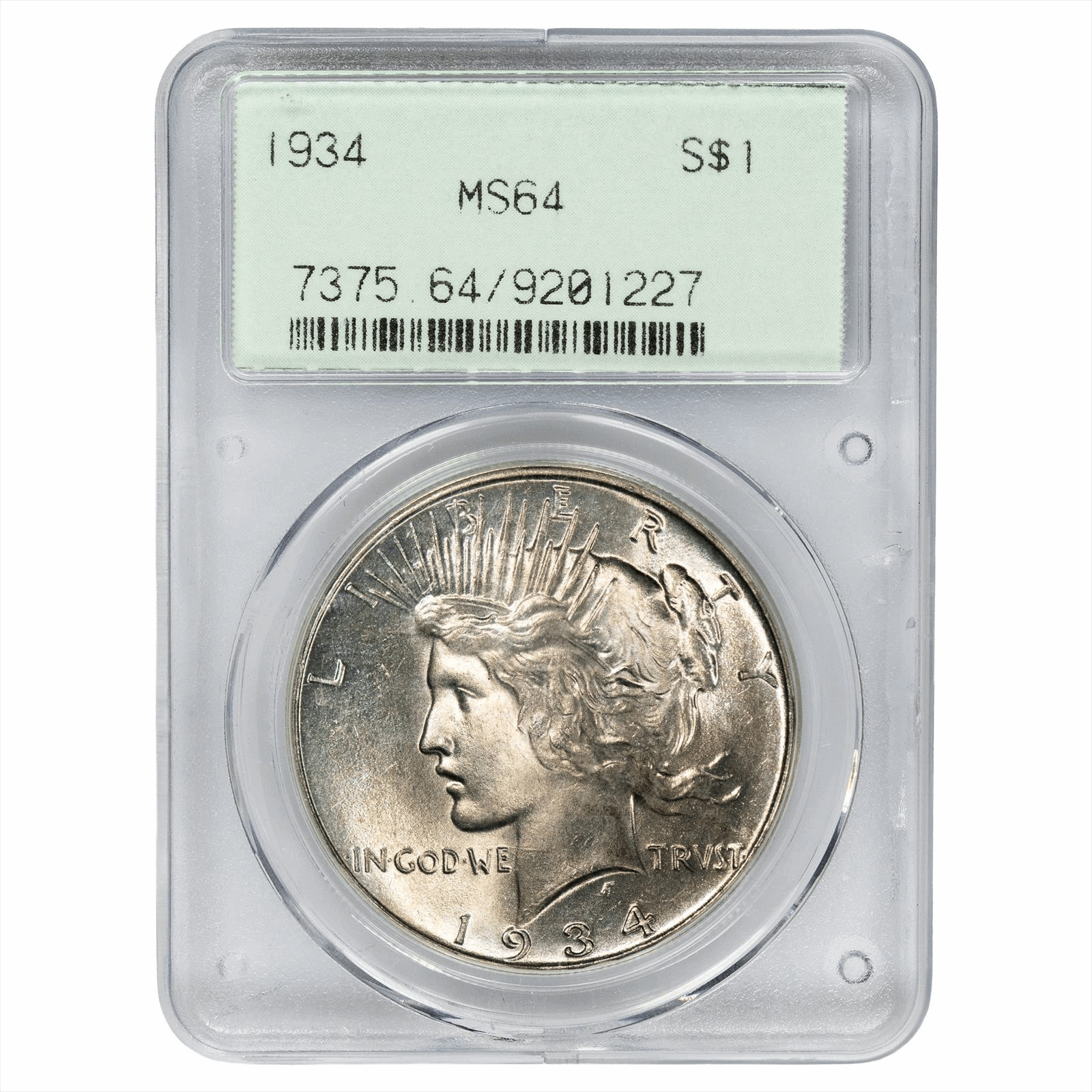 1934 Silver Peace Dollar $1 PCGS MS 64