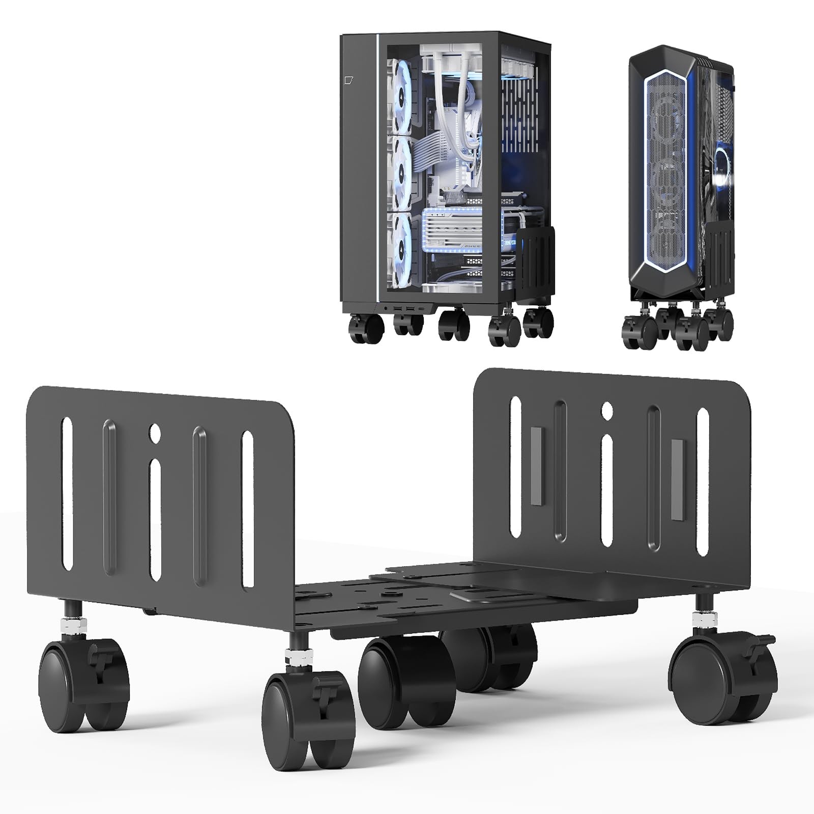 Computer Tower Stand, 4.9 to 13.9 inch Wide Adjustable Mobile PC Cart with 5 ...