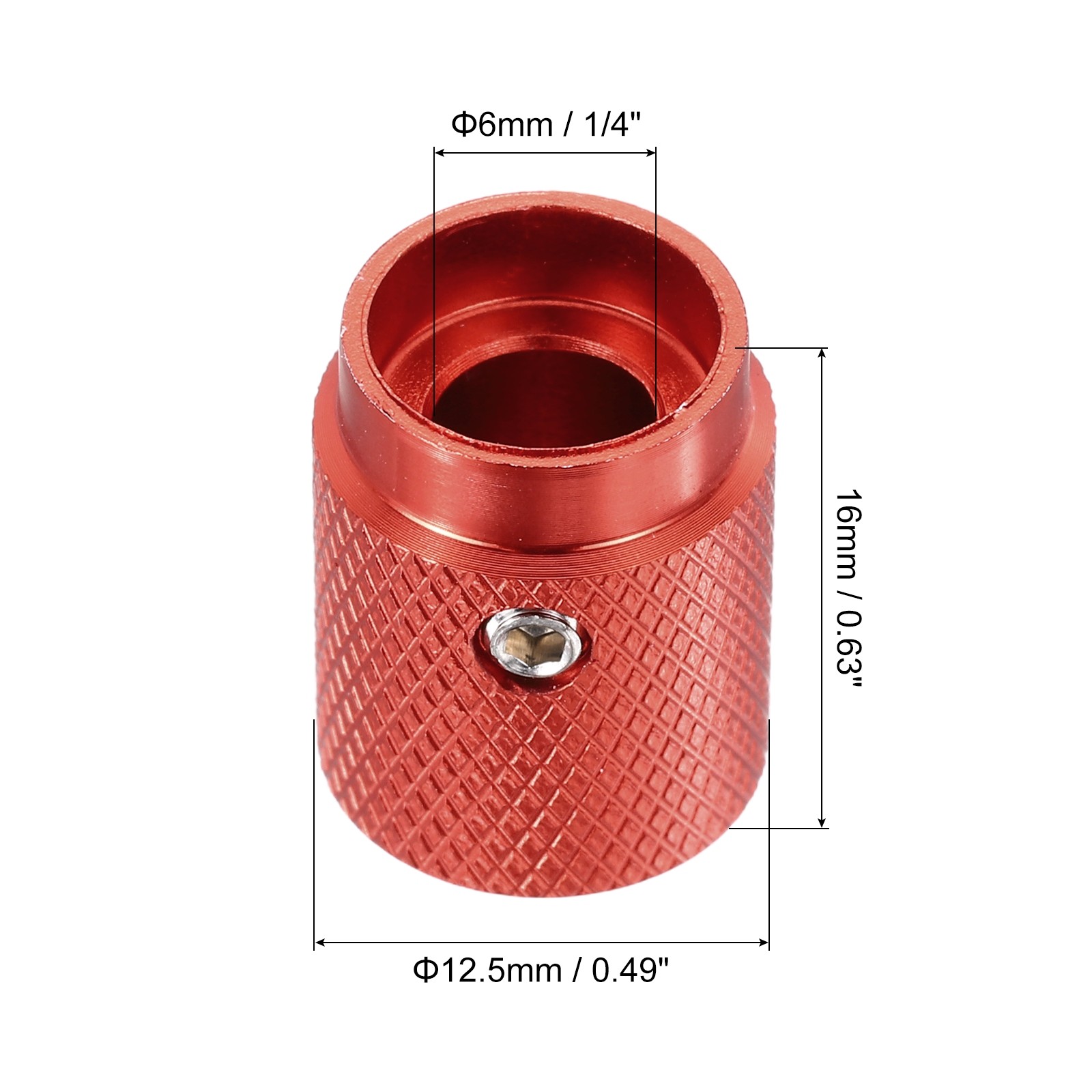 4 Pcs Aluminium Knobs, 6mm IDx12.5mm ODx16mm, Oval Indicator, Red