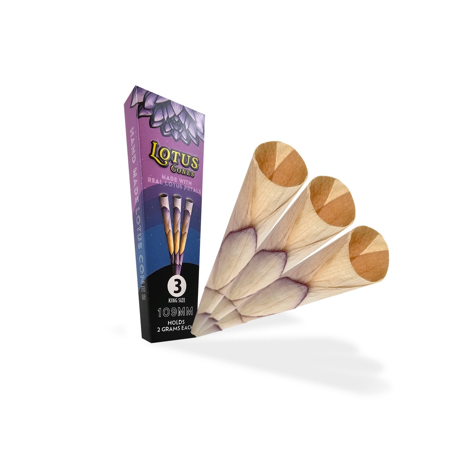 3 King Size Purple Natural Rose Petal Cones