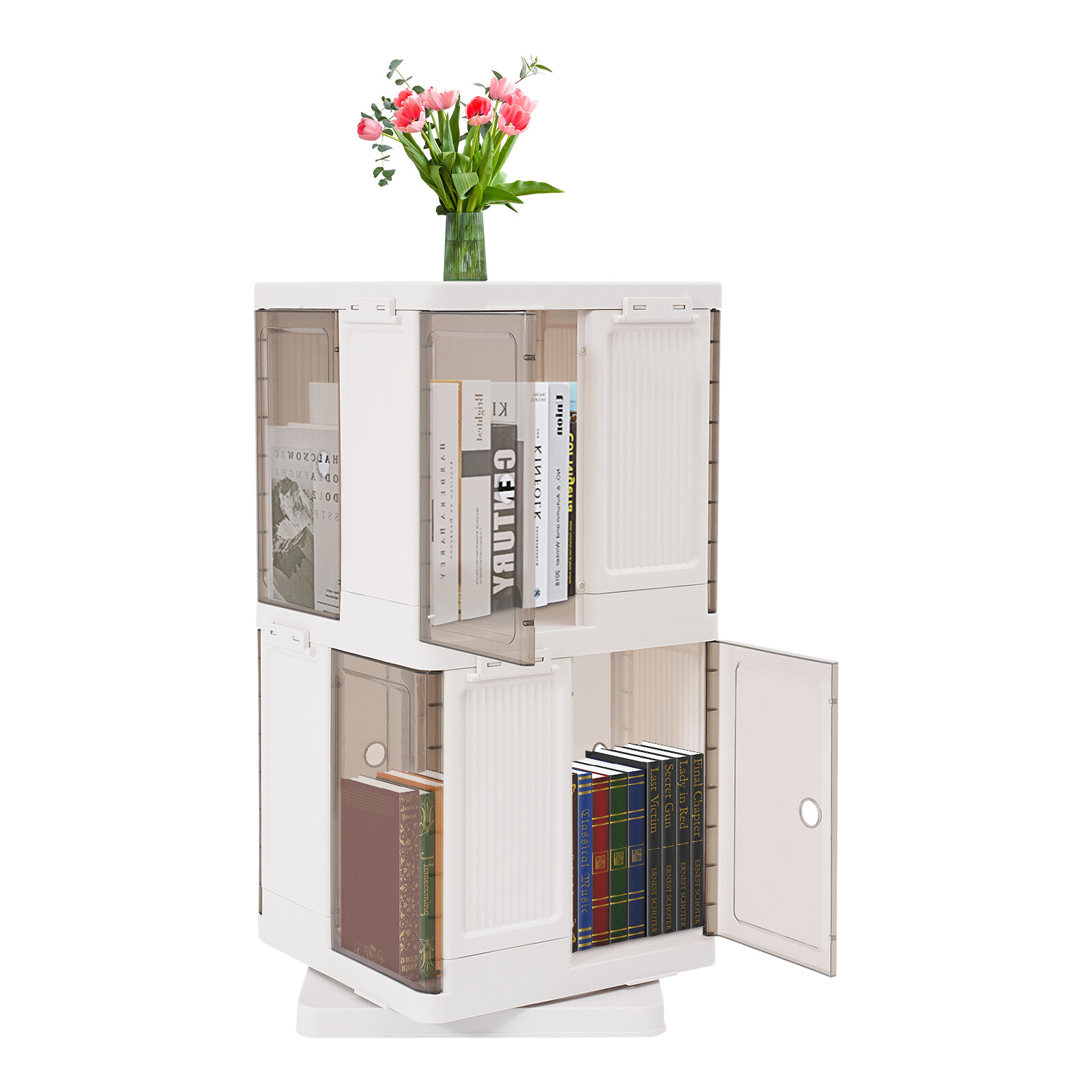 2-Tier Rotating Bookshelf, Book Storage Shelf, Floor Standing Rotating Bookcase