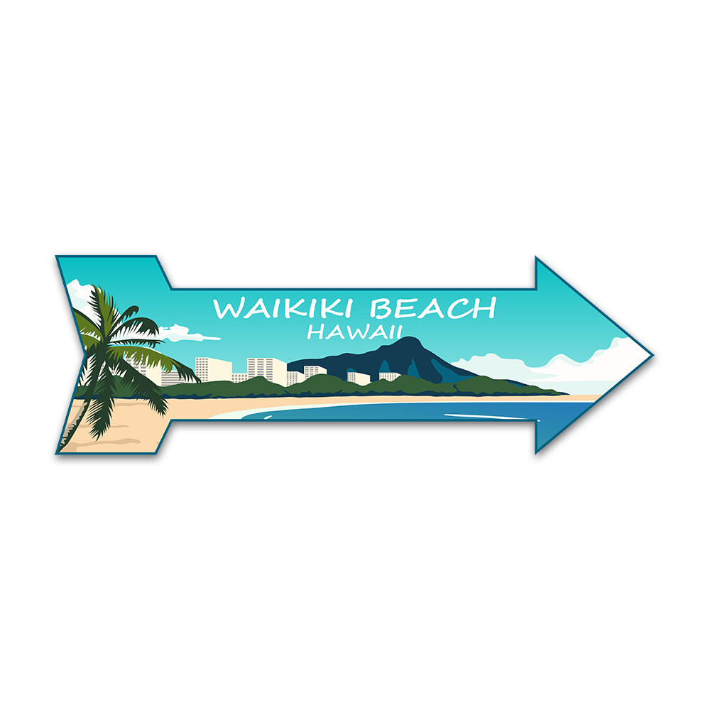 Arrow Shape Plus Waikiki Beach, Hawaii 12x4" Wall or Door Sign
