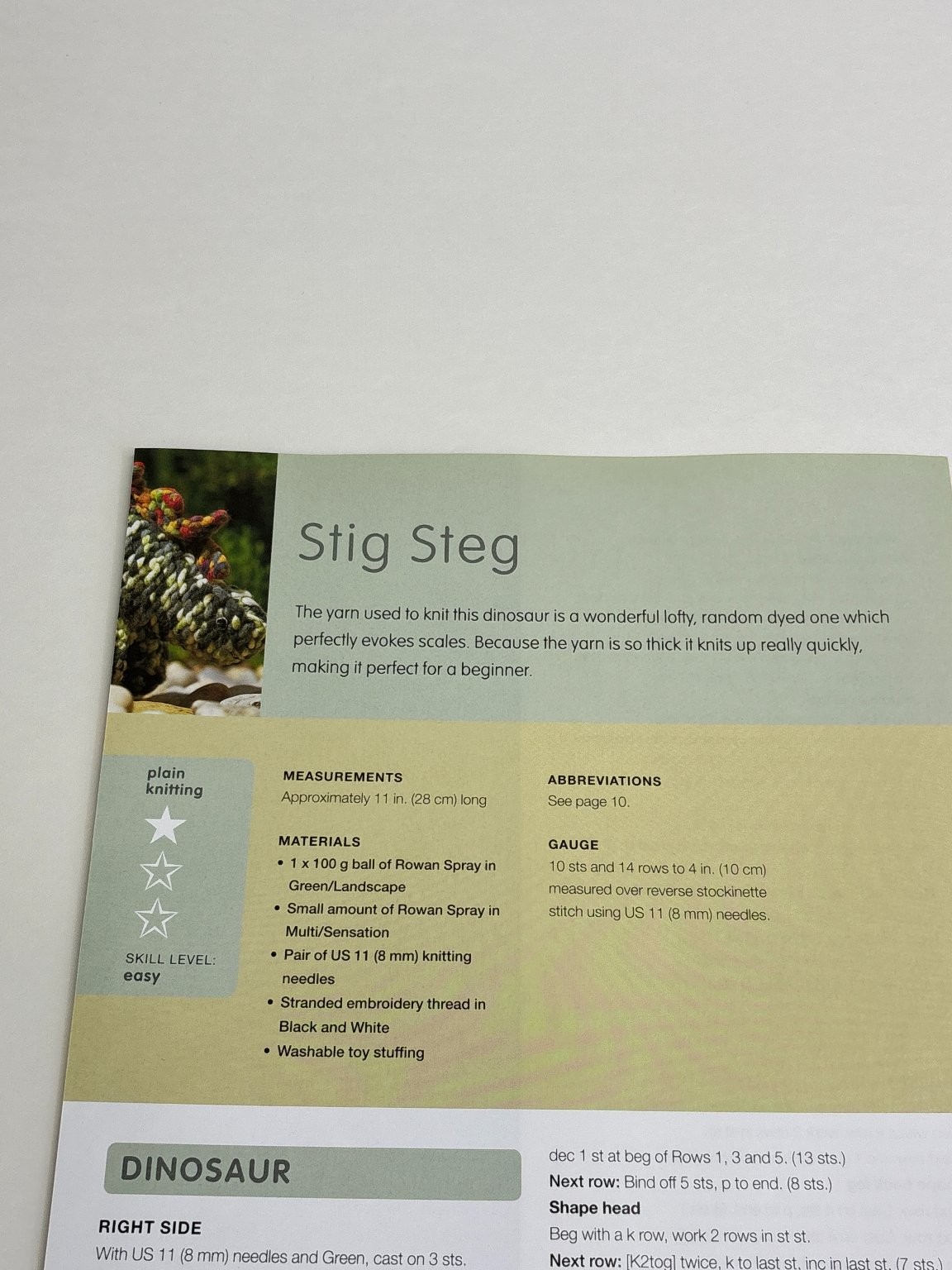 Stig Steg Dinosaur Toy Knitting Pattern Book Pages