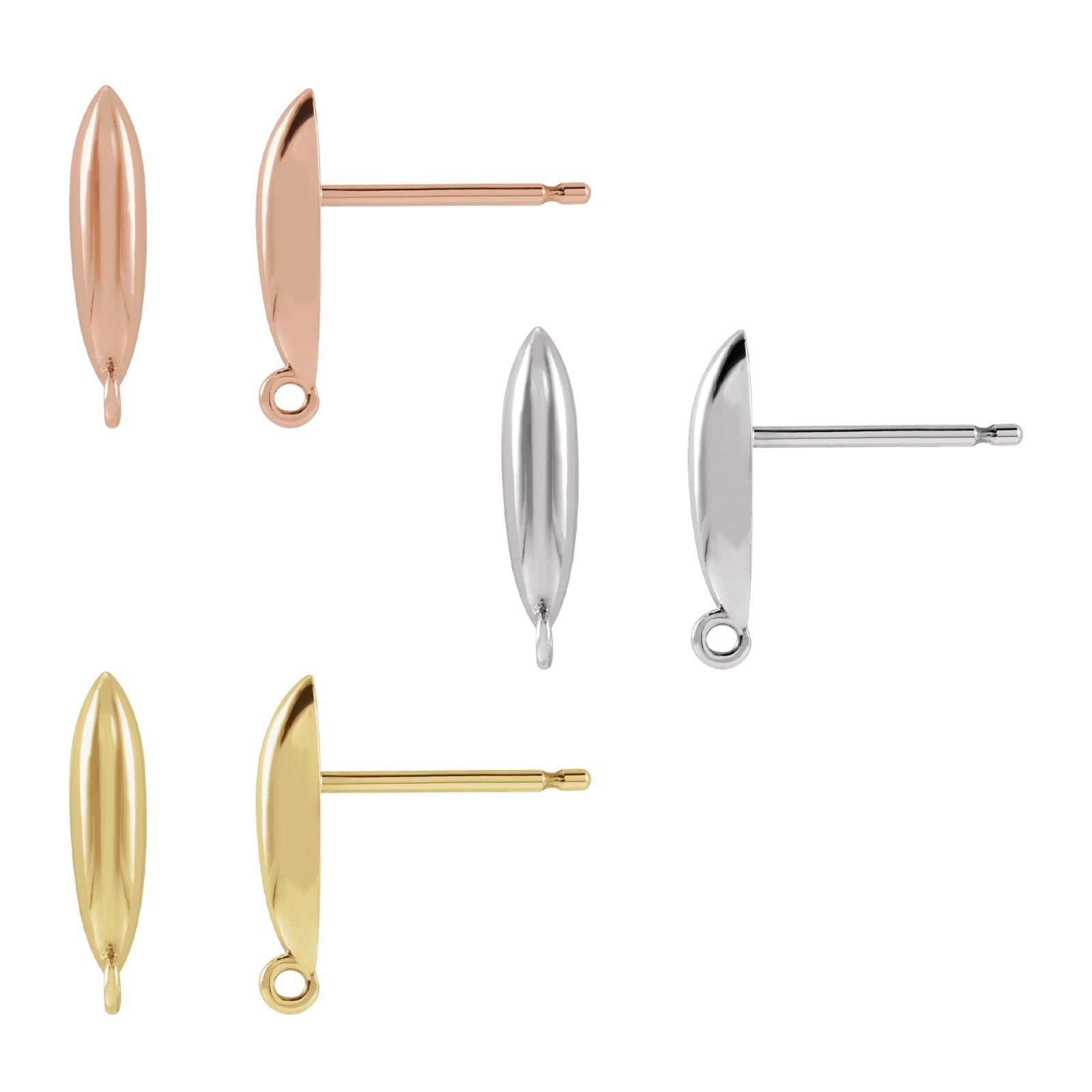 10K 14K 18K Gold, Platinum & Silver Earring Top Elongated Bombe 10.4 x 2.5 mm