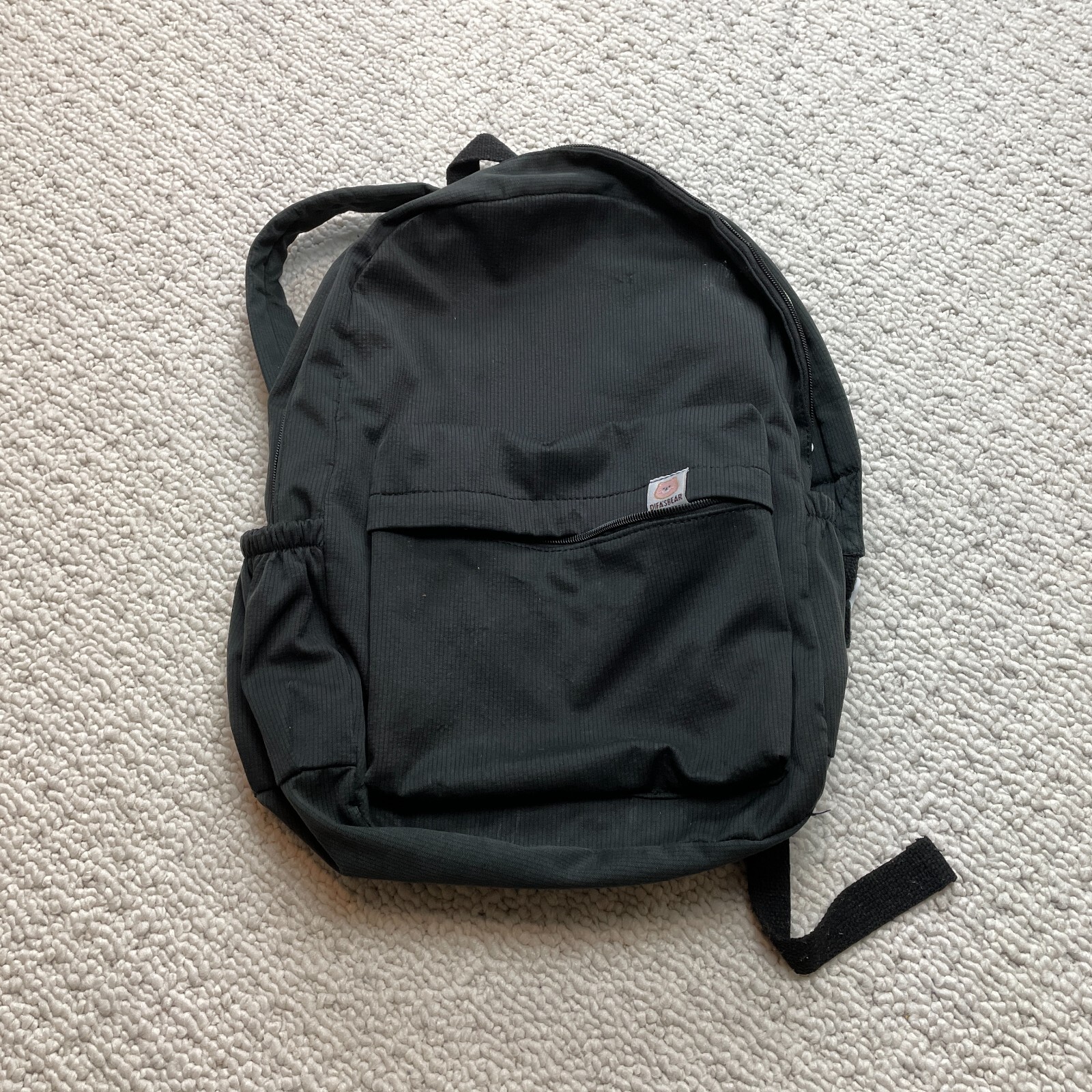 Difas Bear Backpack Adult 16" Black Zip Pockets Elastic Side Slots School Travel