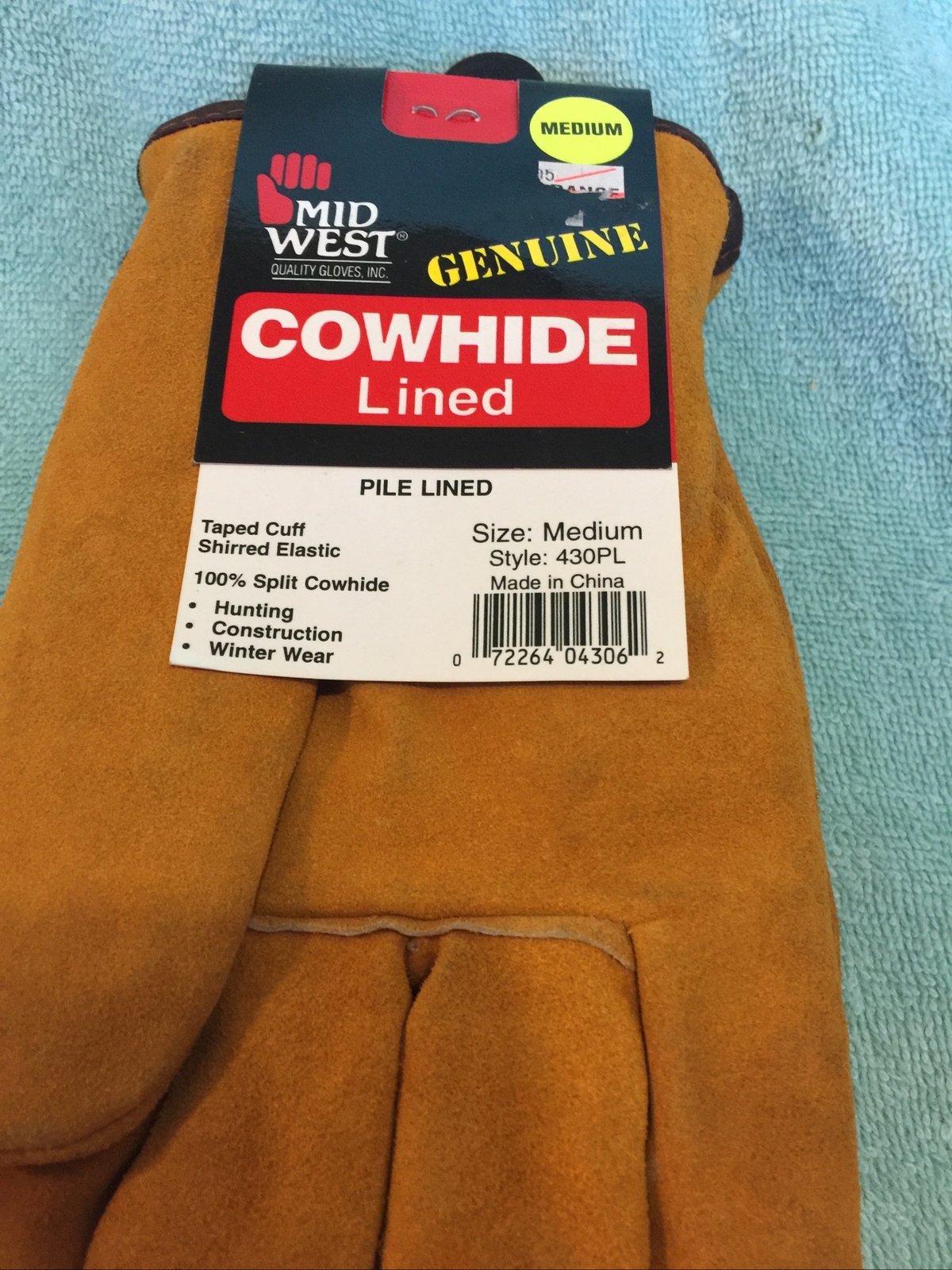 Mid West Genuine Cowhide Lined Pile Lined Work Gloves Medium New