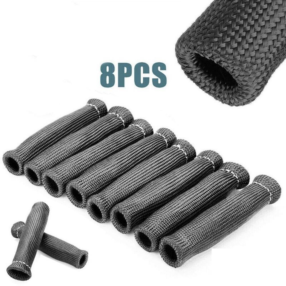 8pc 1200° Fiber Spark Plug Wire Sheath Wire Boots Sleeve Heat Shield For SBC BBC