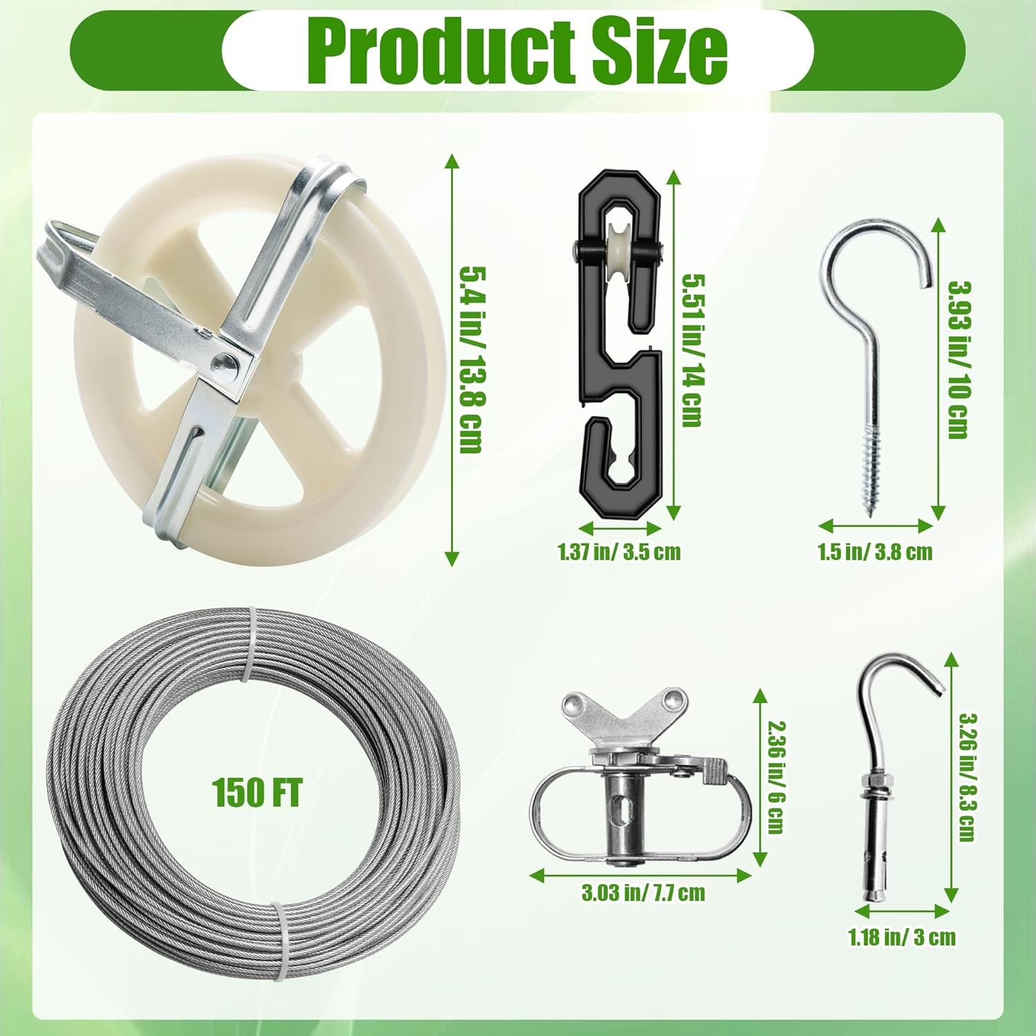 Outdoor clothesline set, includes clothesline pulley assembly,