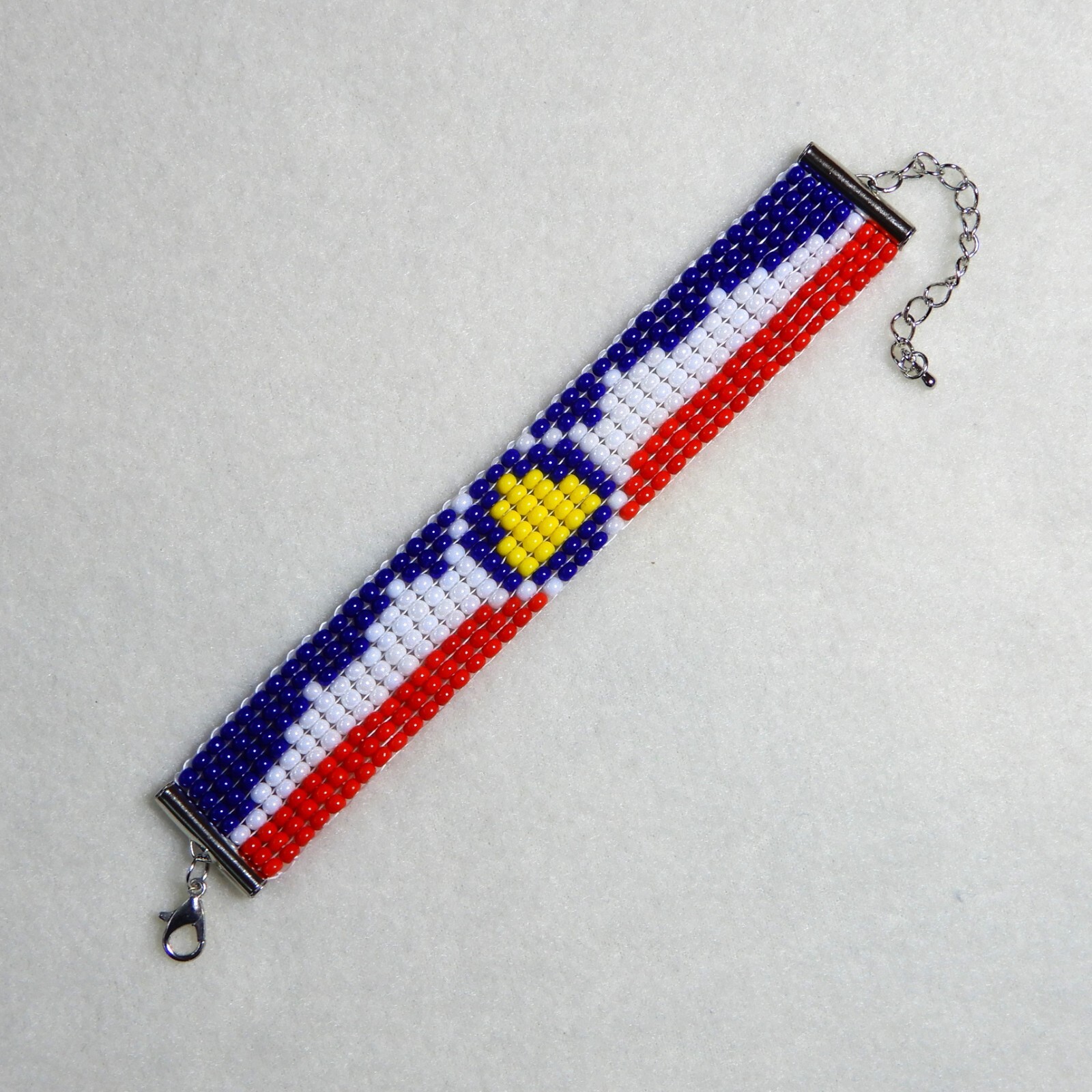 Utah state flag bead bracelet, handmade, adjustable length, beehive state