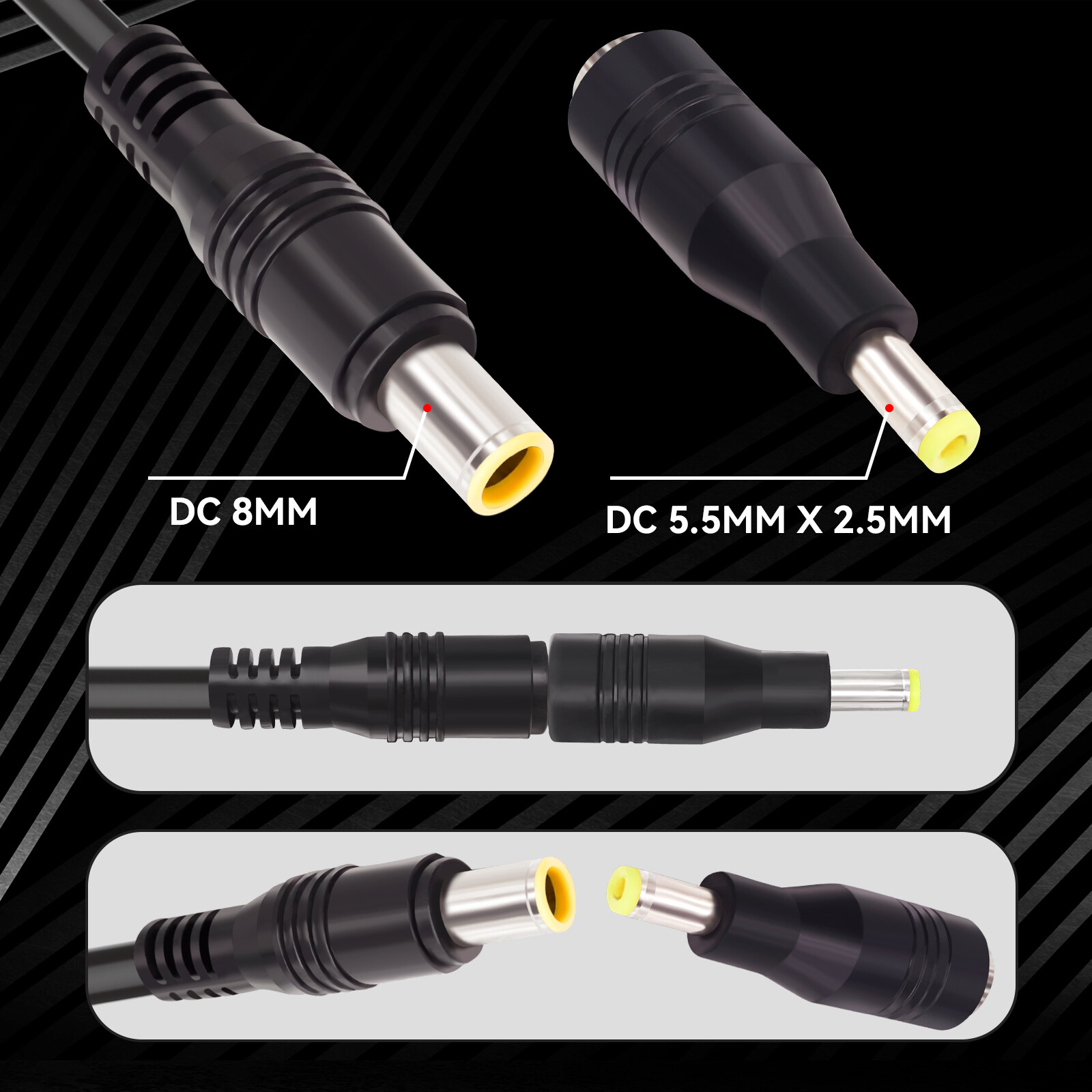 Solar Panel Connector to DC 8mm Adapter Extension Cable 16 AWG with DC 5.5mmx2.5