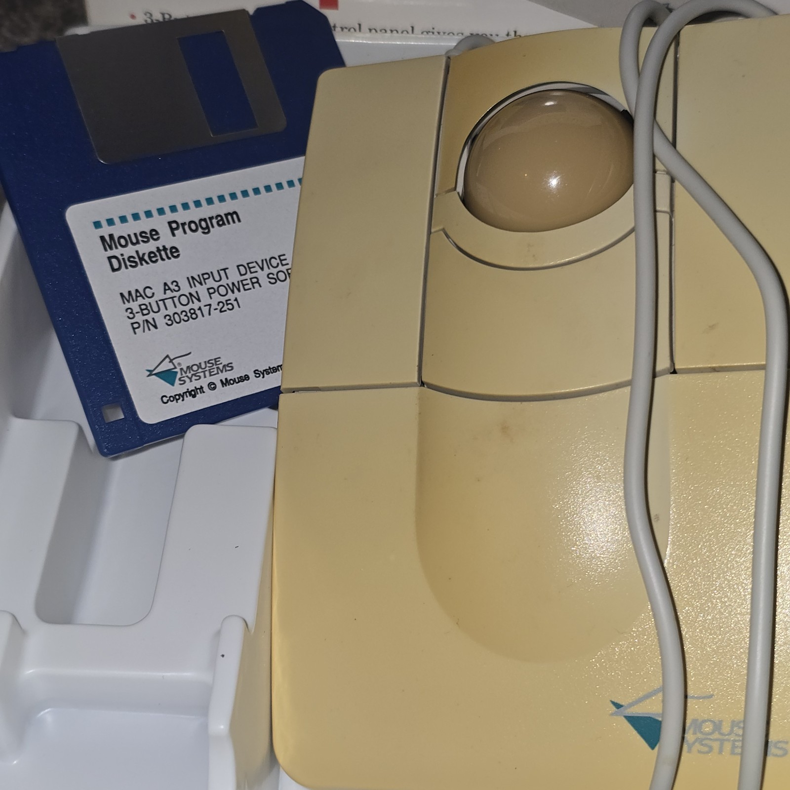 Vtg Macintosh Trackball Mouse Systems A3 Apple Mac Compatible W/Diskette +Manual