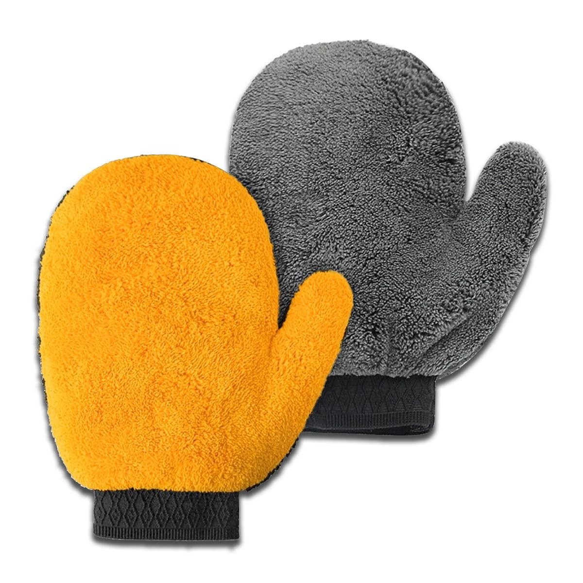 2PCS Car Wash Mitt, Coral Fleece Microfiber Dusting Mitt with Thumb, No Scrat...