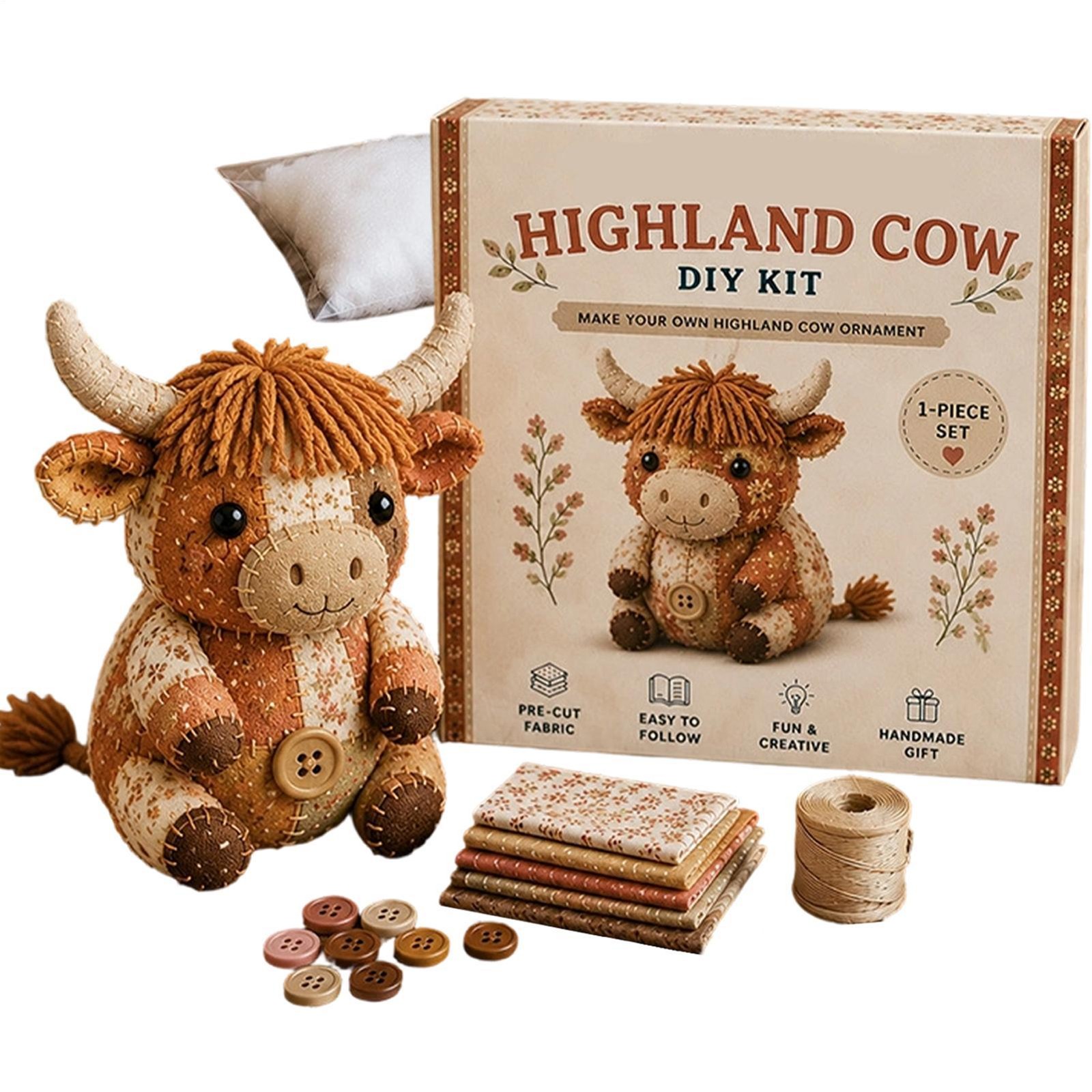 DIY Patchwork Animal Kit, Handmade Sewing Craft Set With Floral Fabric, Diy Gift