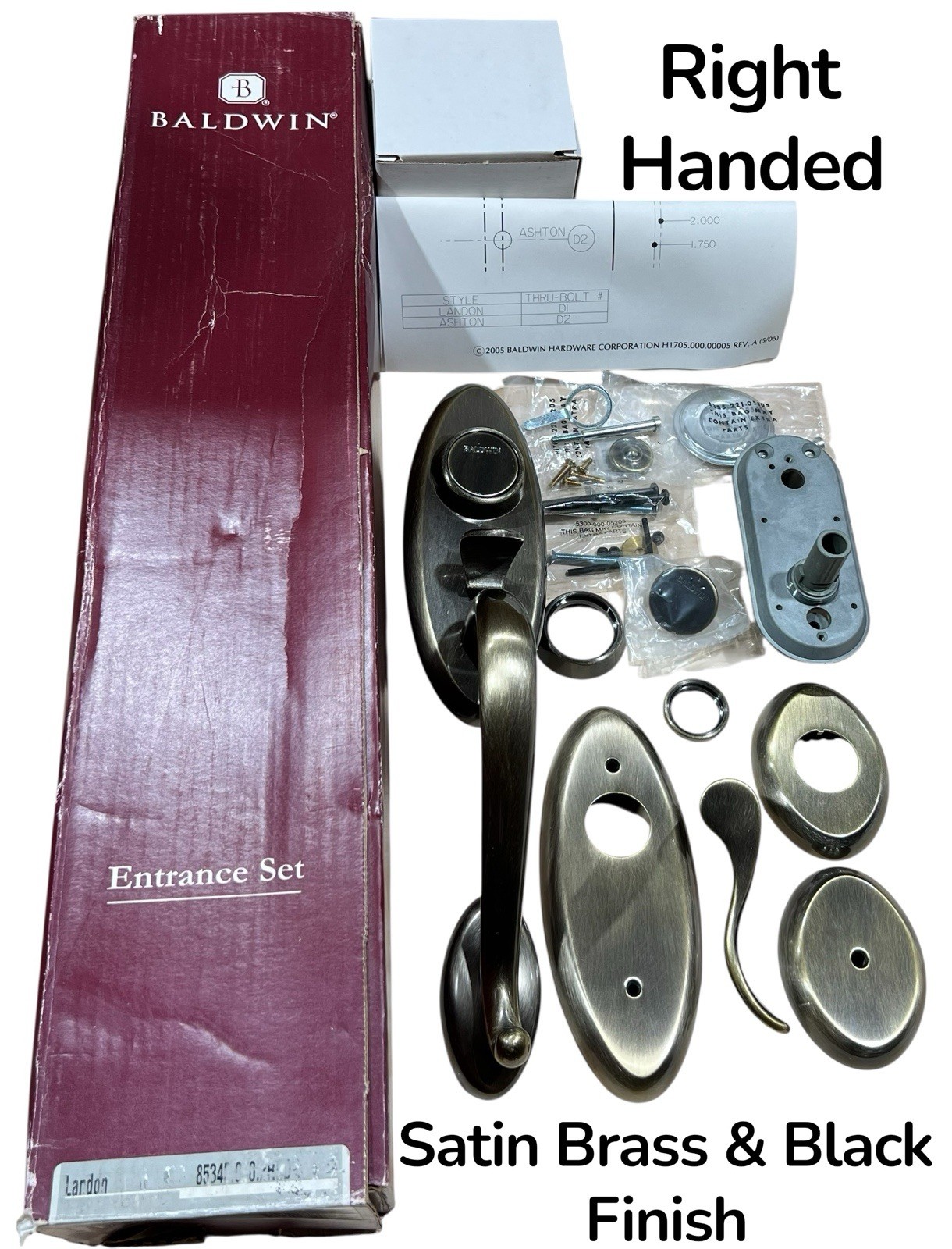 Baldwin 85345-050-2RFD Full Dummy Kit Landon Series Satin Brass-Black Finish NOS