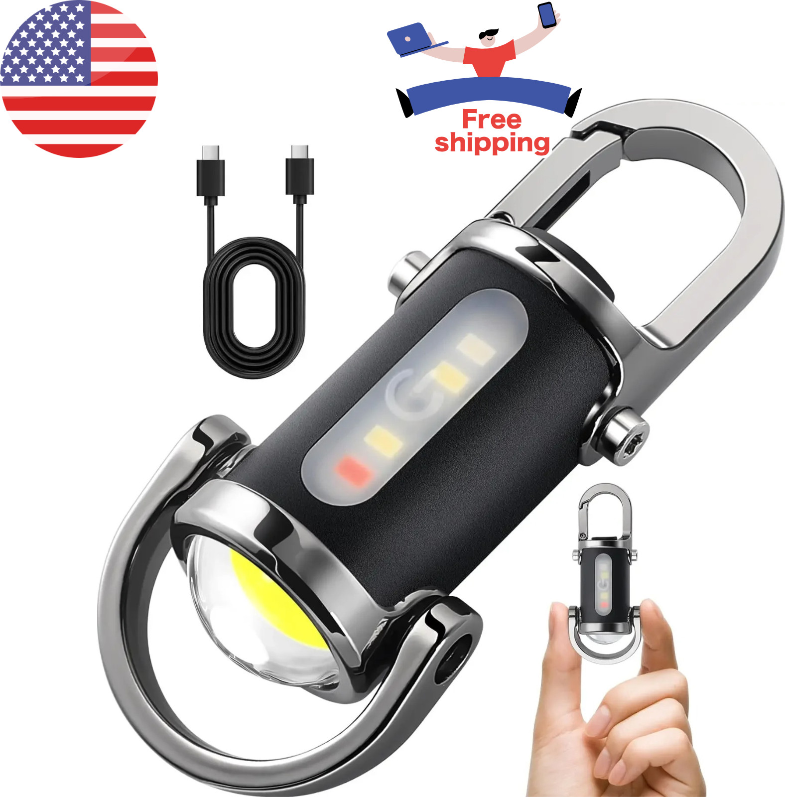 Portable Rechargeable Keychain Flashlight Power Bank Phone Charger Bright LED**