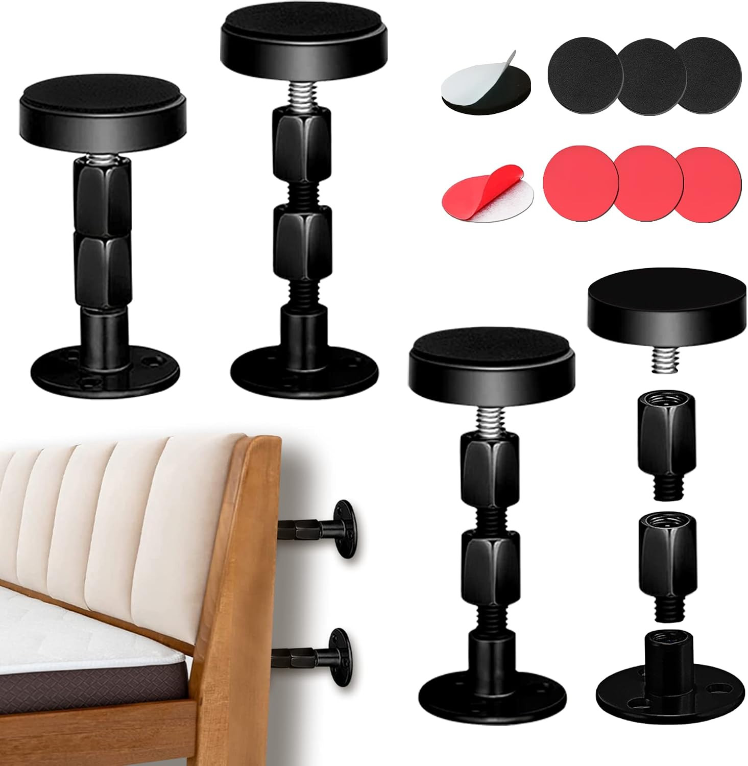 4PCS Headboard Stoppers for Wall, Adjustable Bed Frame Anti-Shake Tool, Bed W...