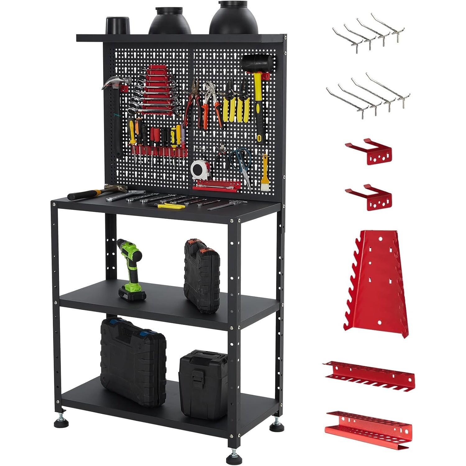 Multifunctional Workbench 32"/47" with Pegboard Worktable Storage Tool Shelves