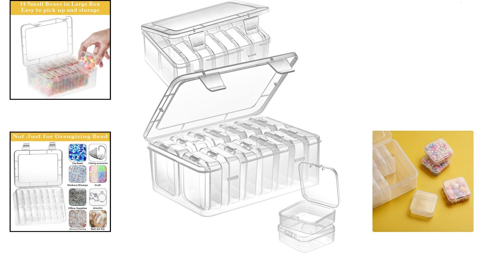 30-Piece Clear Bead Storage Containers with Hinged Lid – Durable and Portable