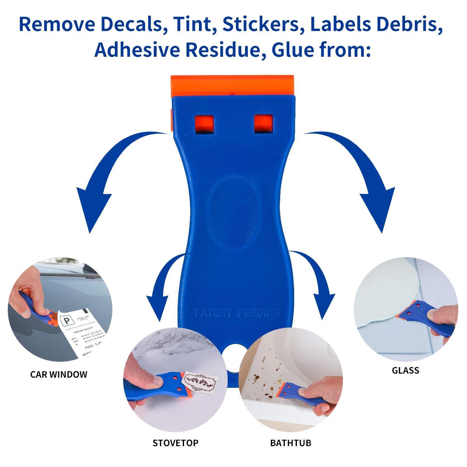 Plastic Razor Blade Scraper, 2 Pack with 120 Pcs Blade for Removing Glue,Sticker
