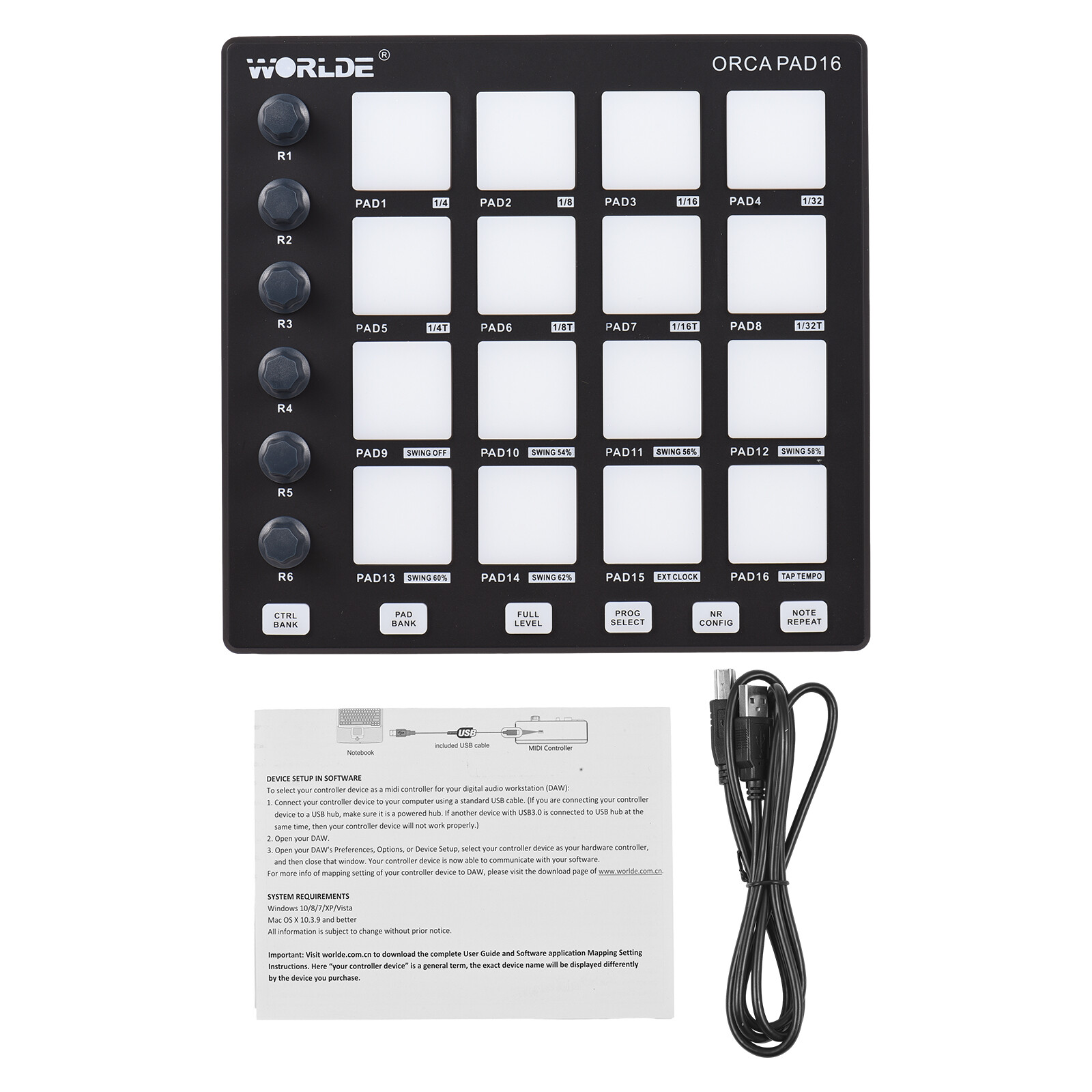 MIDI Controller Beat Maker Machine 6 Assignable Knobs for Music Production W8B5