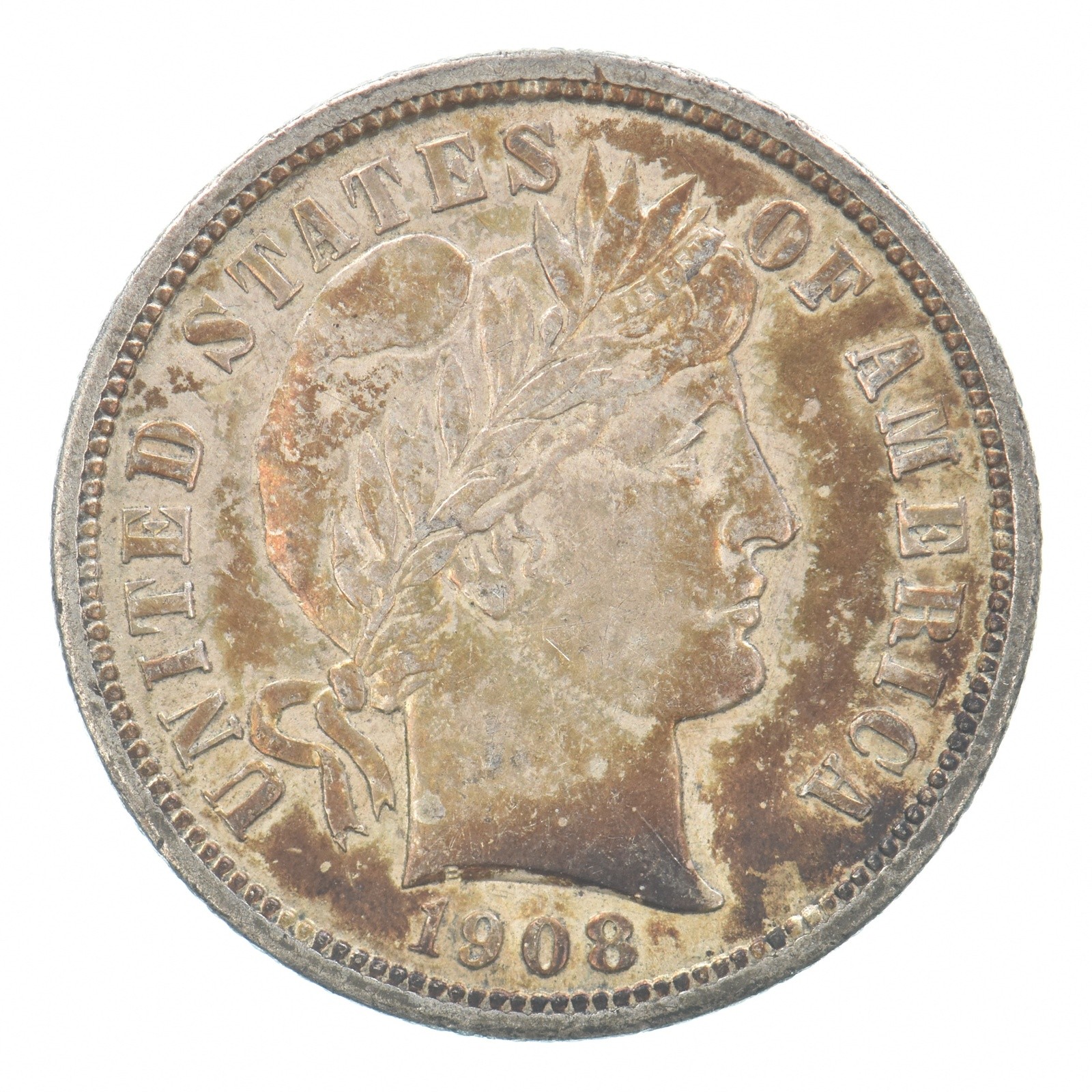 1908 Barber Dime Beautiful Tone *2455