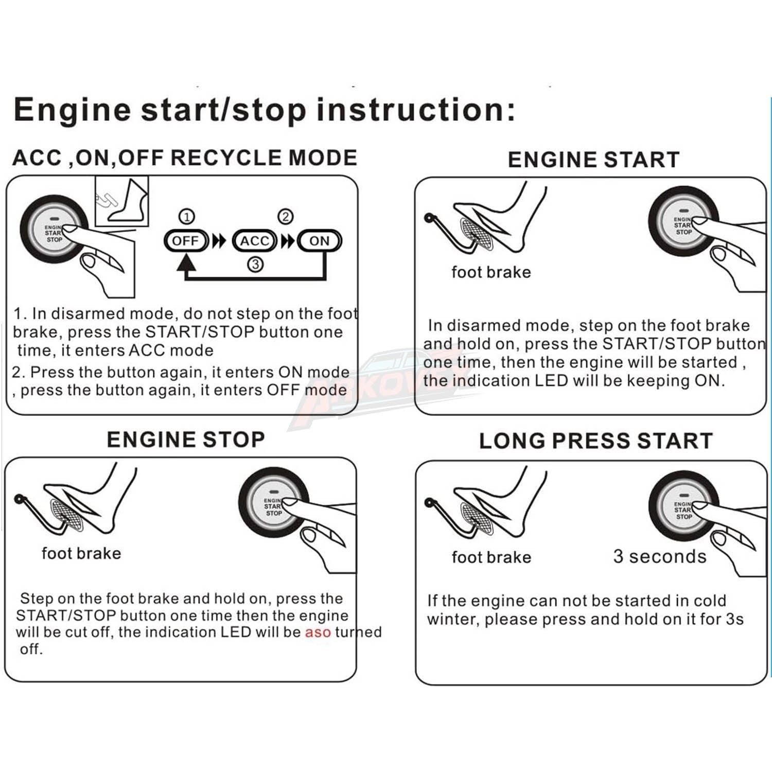Car Ignition Switch RFID Engine Start Push Button Keyless Entry Starter Kit 12V