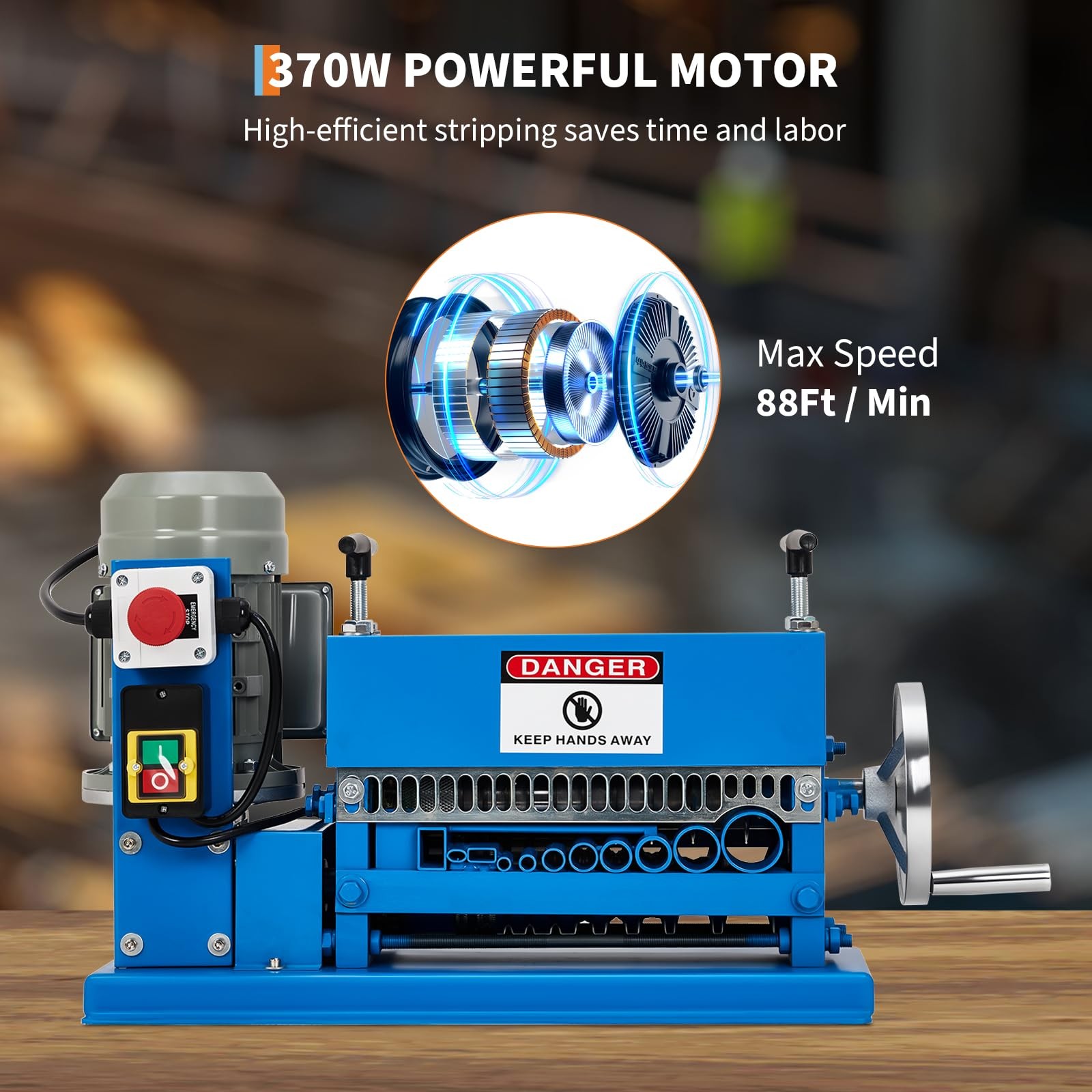 370W Electric Wire Stripper Machine 0.06''-1.5'' Copper Cable Stripper Portable