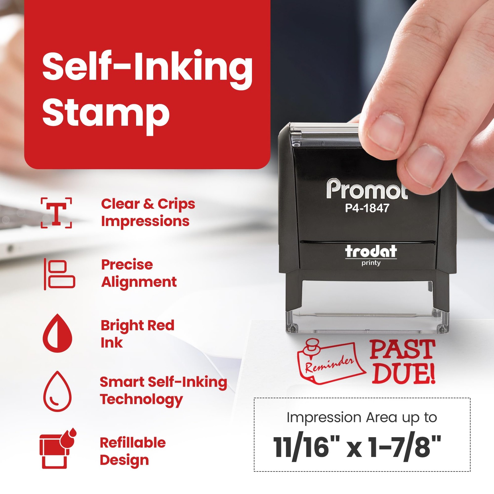 Stamp Reminder Past Due Self Inking Rubber Stamp Red Ink Office Message
