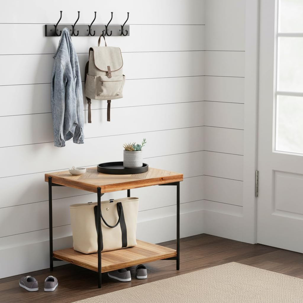 Stonecreek End Table 23 Inch, Solid Fir Wood Side Table with Metal Frame, 2-Tier