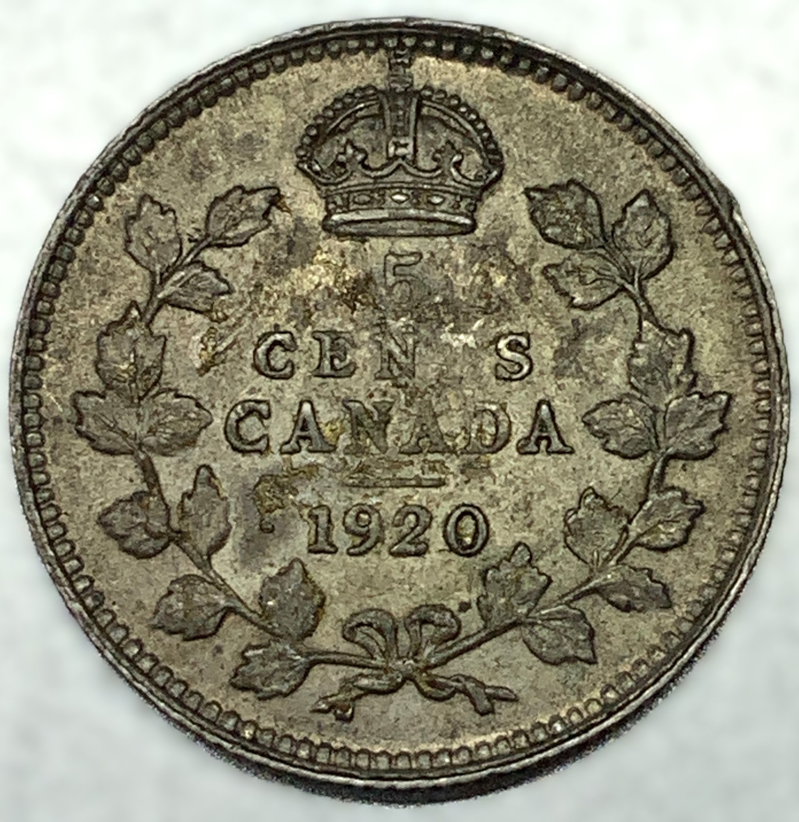 1920 CANADA GEORGE V SILVER 5 CENTS KM-22a .800 WORLD SILVER COIN - 4739