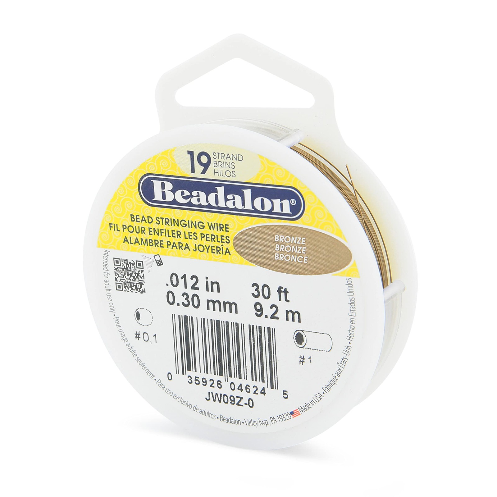 19 Strand Stainless Steel Bead Stringing Wire, .018 in / 0.46 mm, Bronze, 30 ...