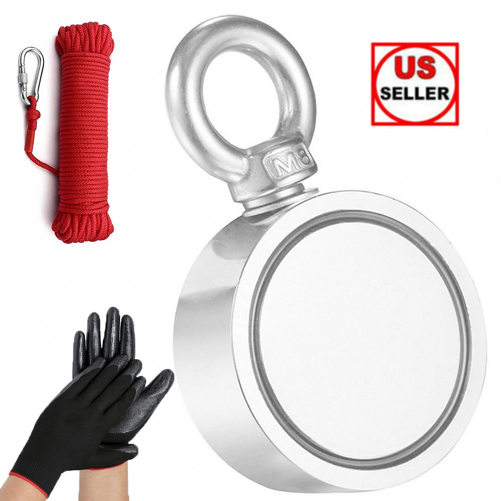 800LBS Double Sided Fishing Magnet Rope Kit Super Strong Neodymium Pulling Force