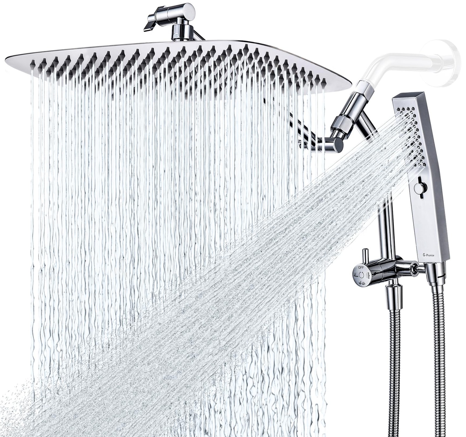 G-Promise All Metal 14 Inch Shower Head with Massage Mode 14 Inch, Chrome