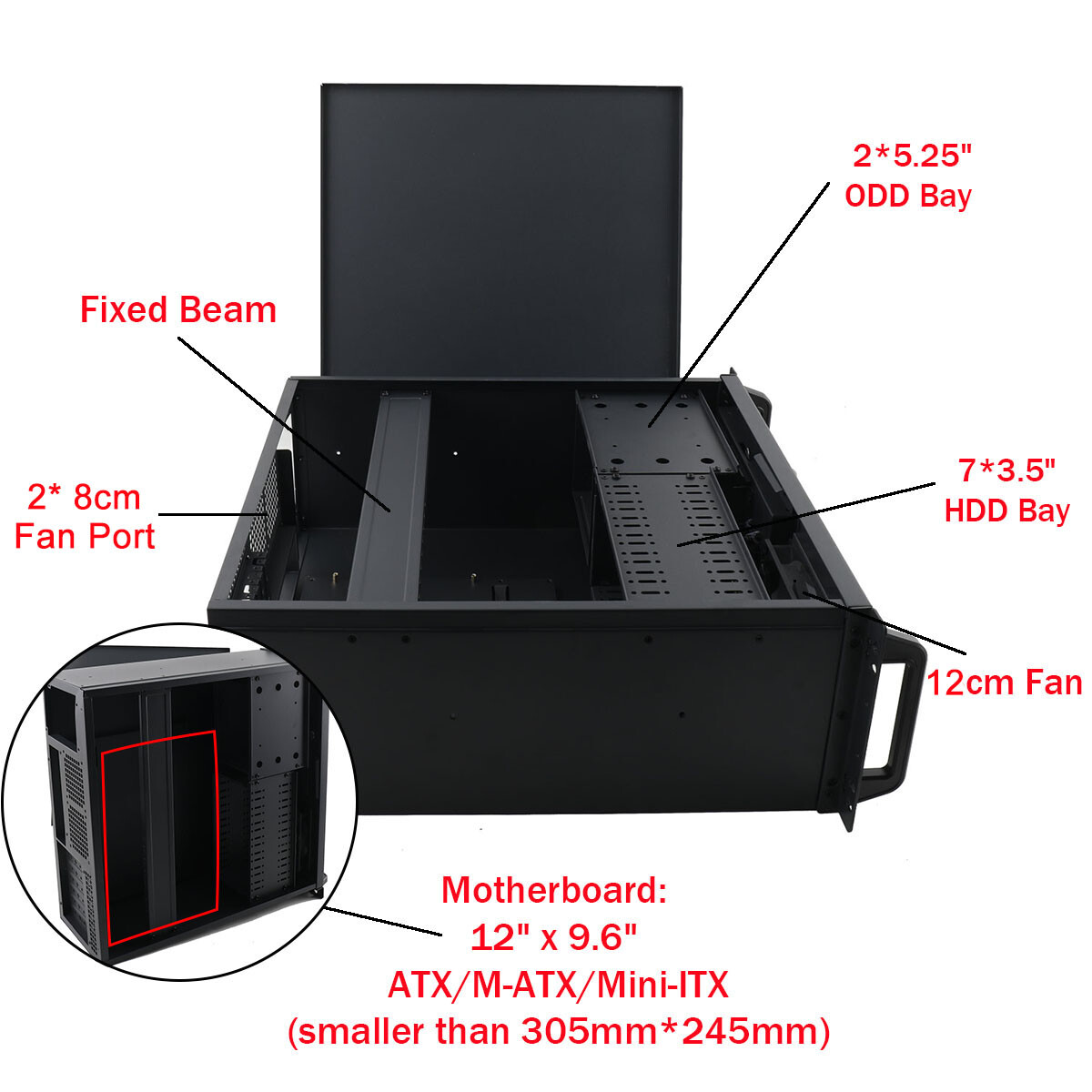 4U Server Chassis Rackmount Computer Case 7X3.5' HDD Bays 2X5.25' Drive Ways