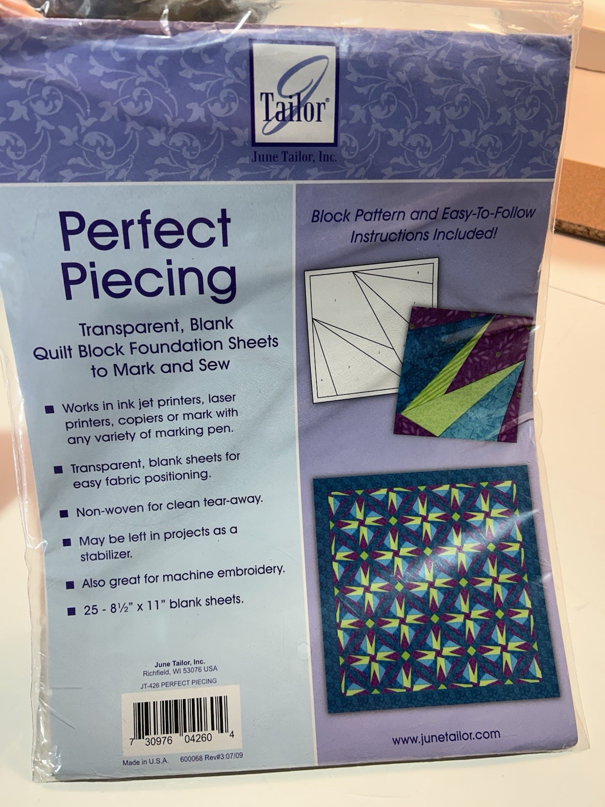 June Tailor Quilt Block Perfect Piecing  Foundation 25 Sheets New Open Package